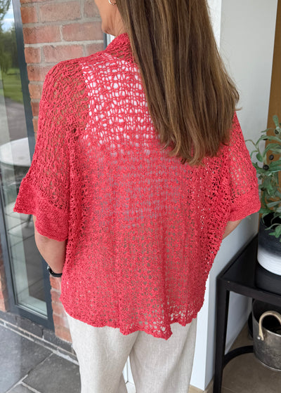 Coral Popcorn Cardigan