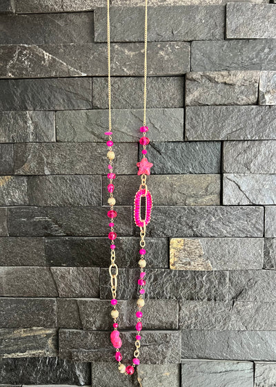 Fuchsia Pink & Gold Beaded Necklace