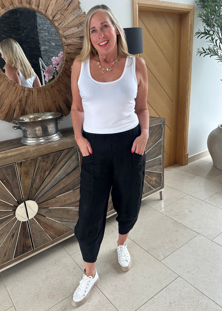 Black Linen Cocoon Trousers