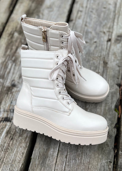 MT Cream Lace Up Boots
