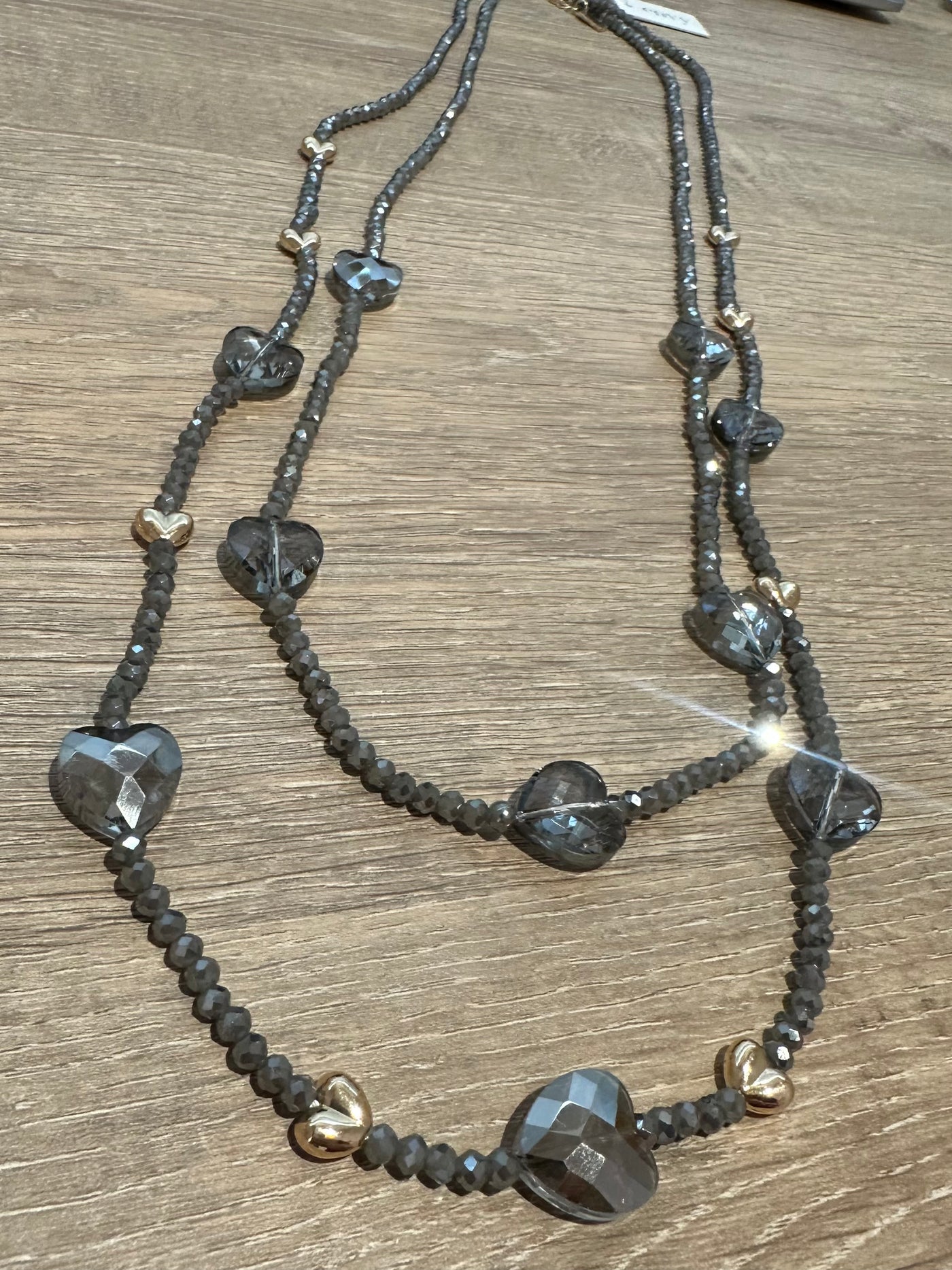 Grey Beaded Heart Necklace