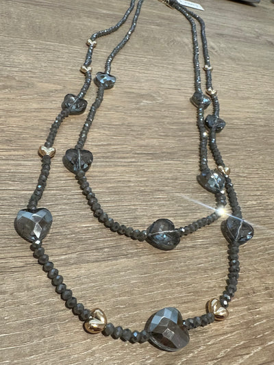 Grey Beaded Heart Necklace