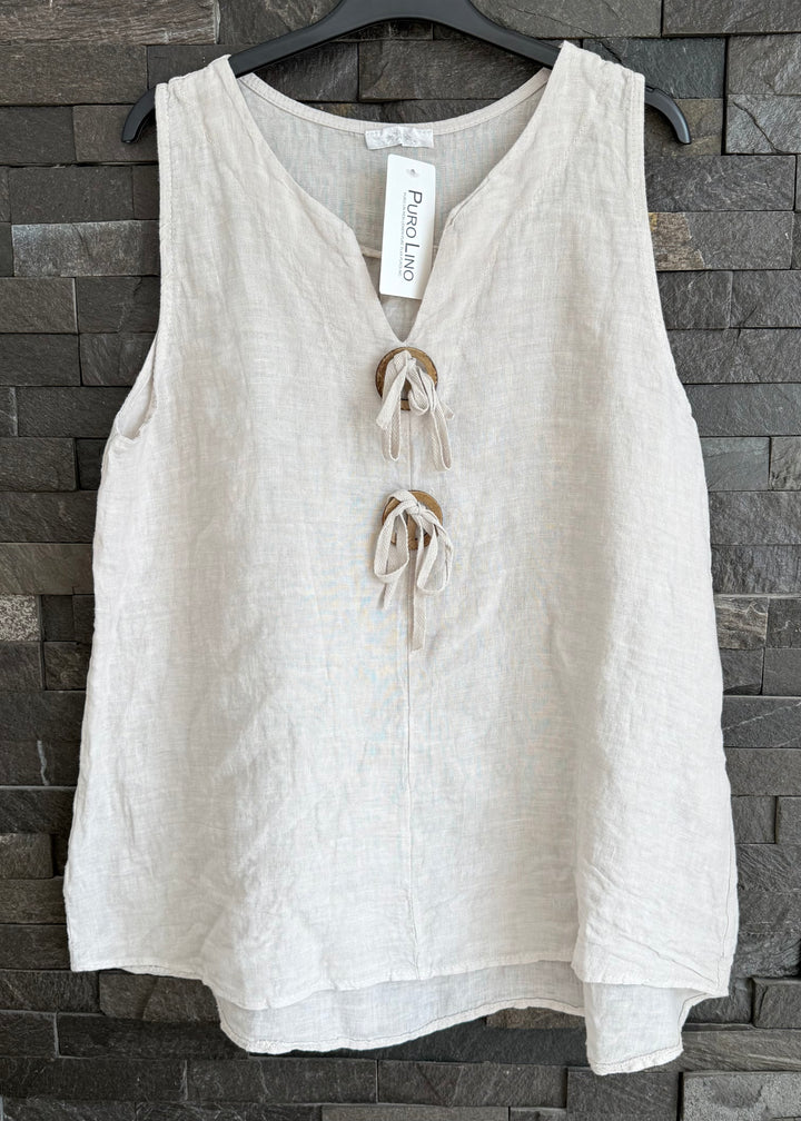 Stone Tie Front Detail Linen Top