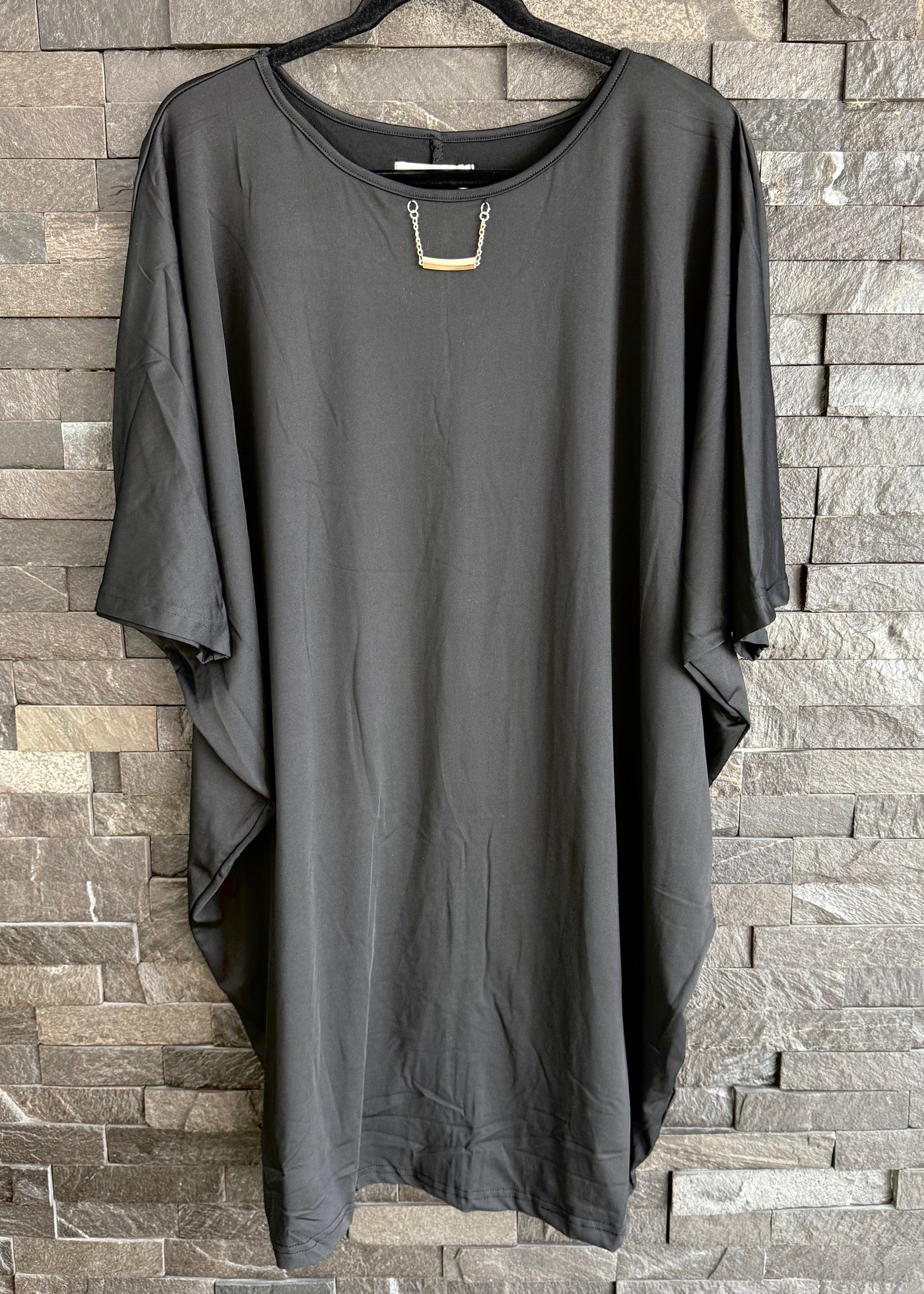 Black Longline Batwing Top