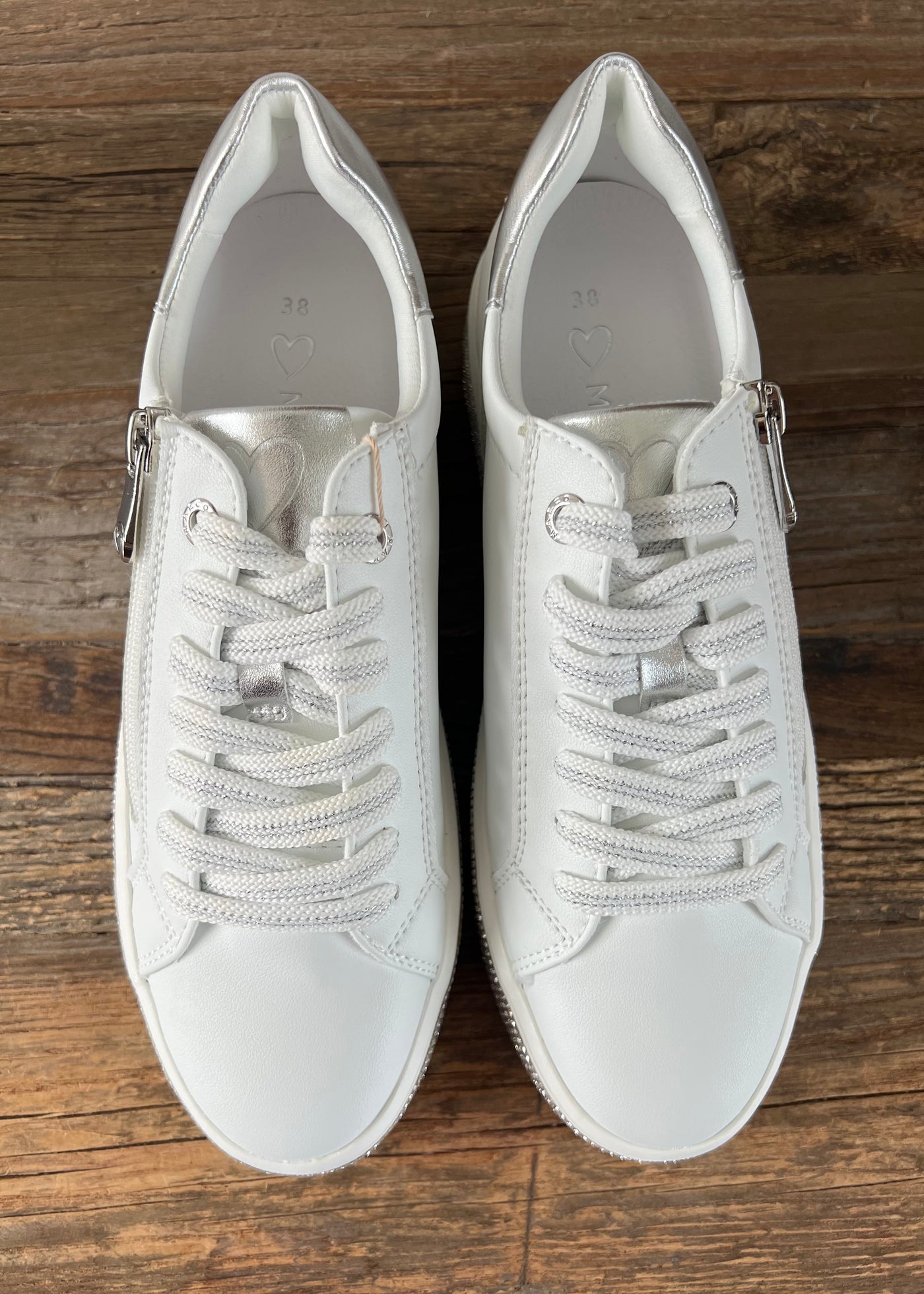 MT White Diamante Sole Trainers