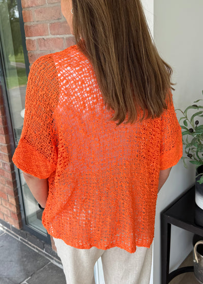Bright Orange Popcorn Cardigan