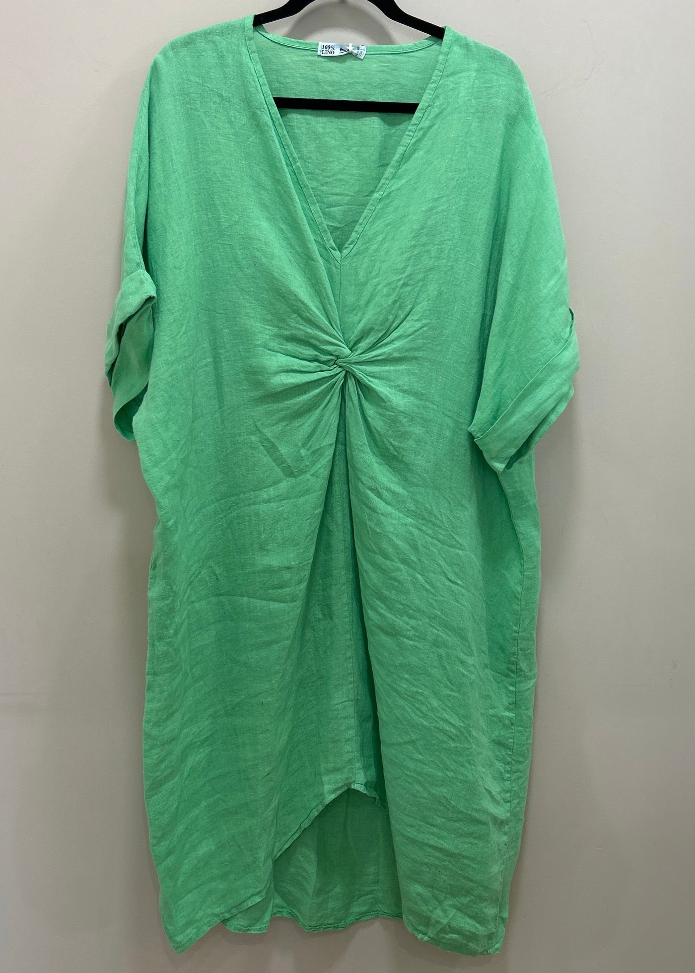 Green Linen Twist Front Dress