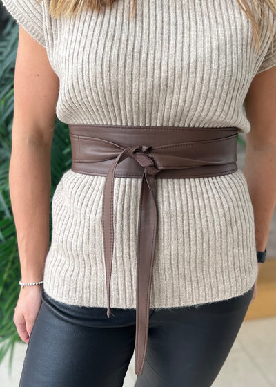 Chocolate Brown Leather Wrap Belt