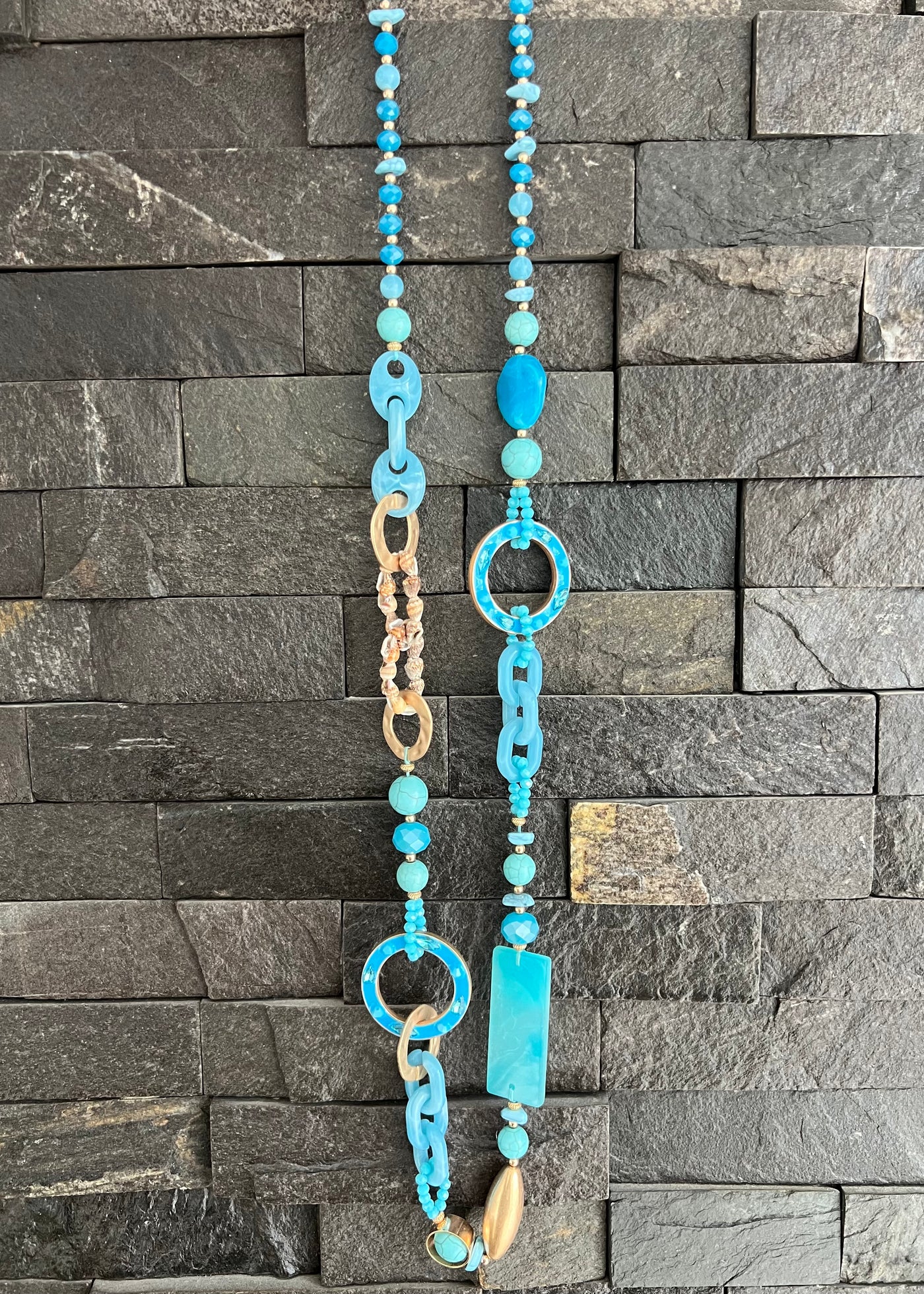 Turquoise & Mini Shells Beaded Necklace