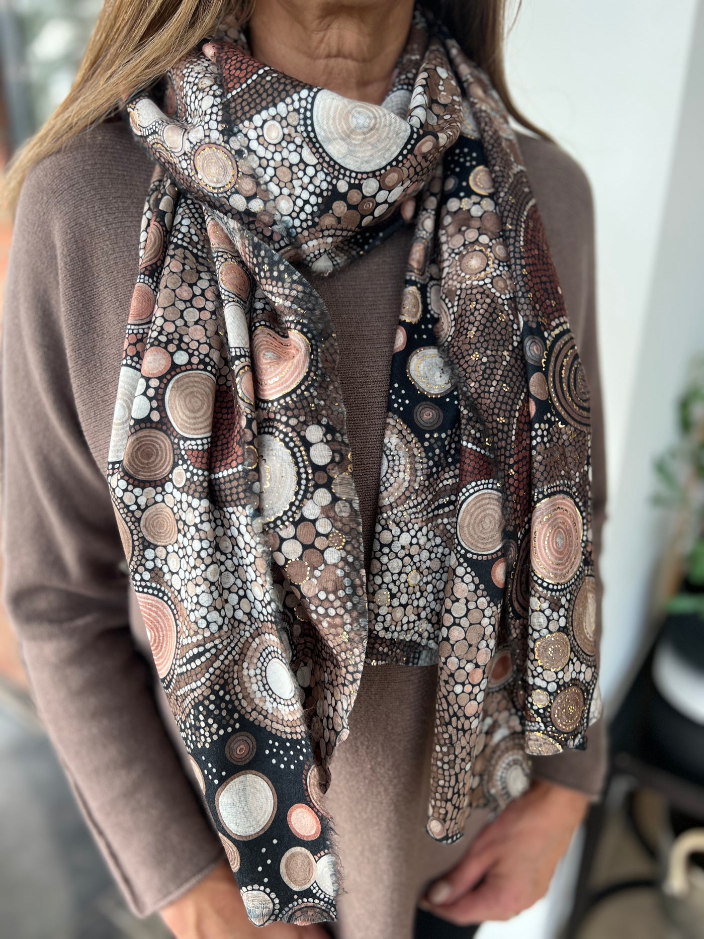 Neutral & Gold Kaleidoscope Scarf