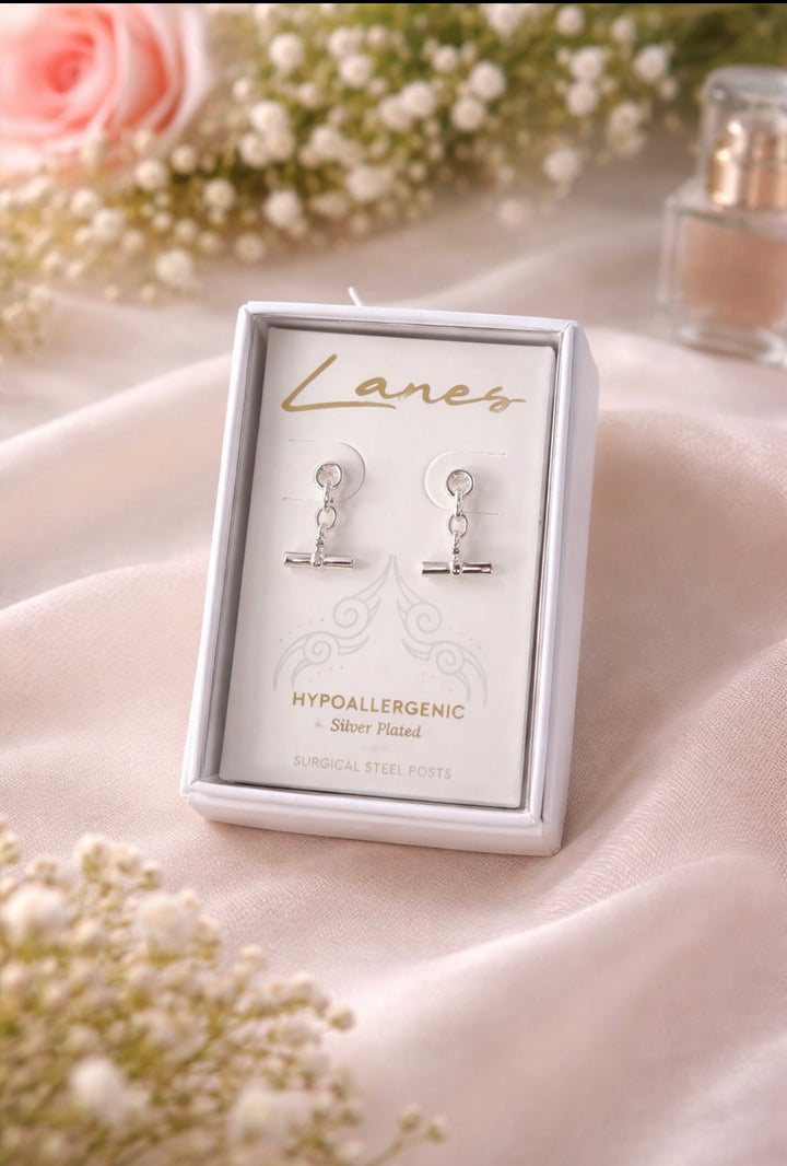 Silver T-Bar Drop Earrings