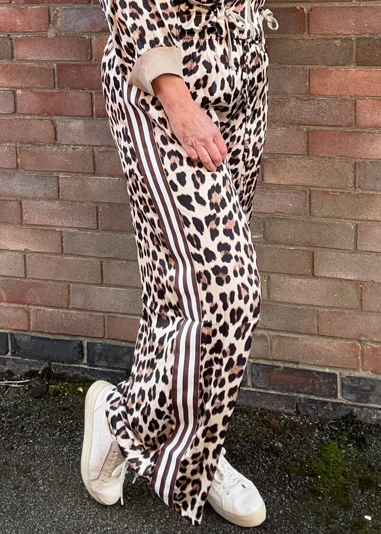 Leopard Silk Mix Wide Leg Trousers