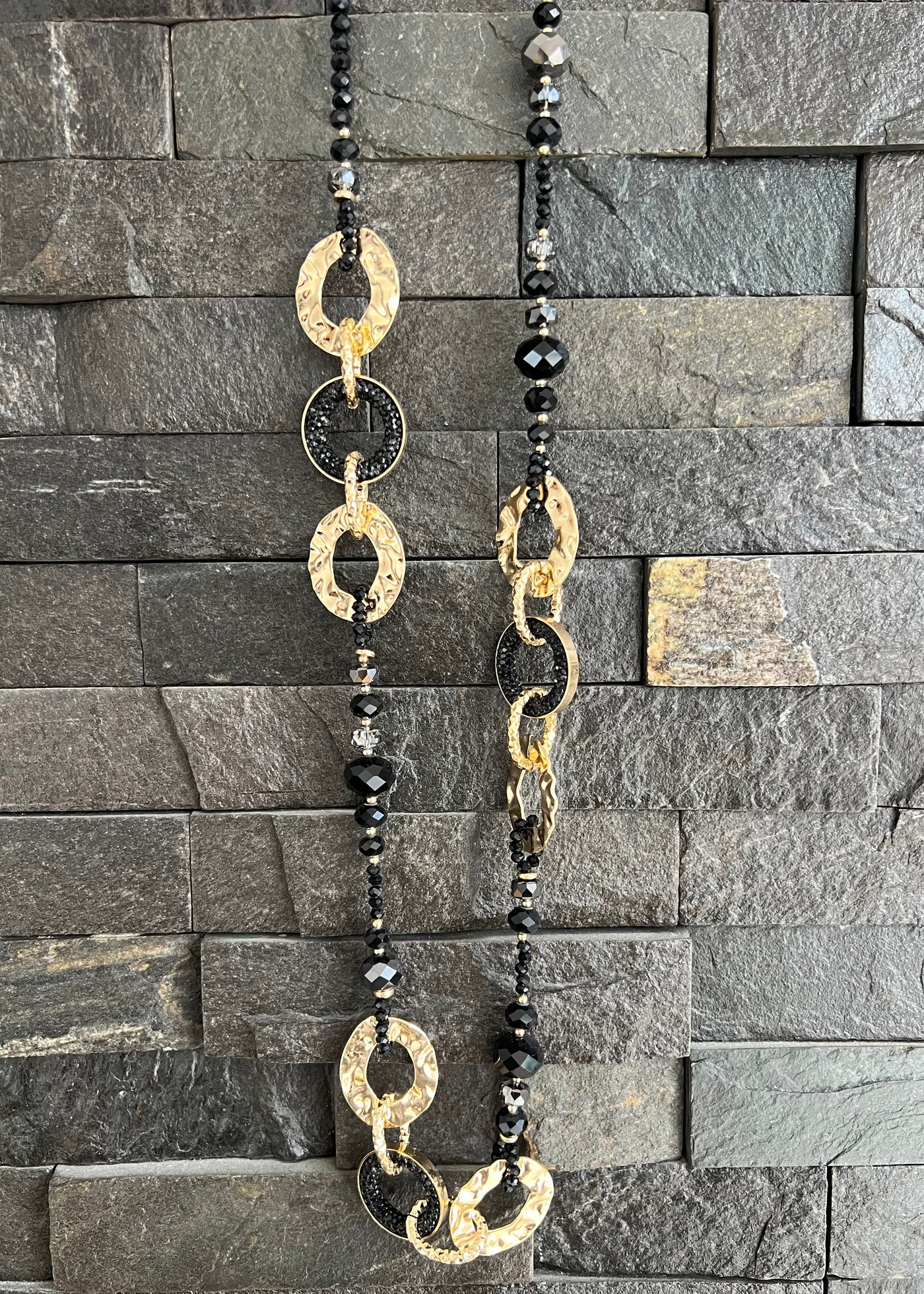 Black & Gold Circle Links Necklace