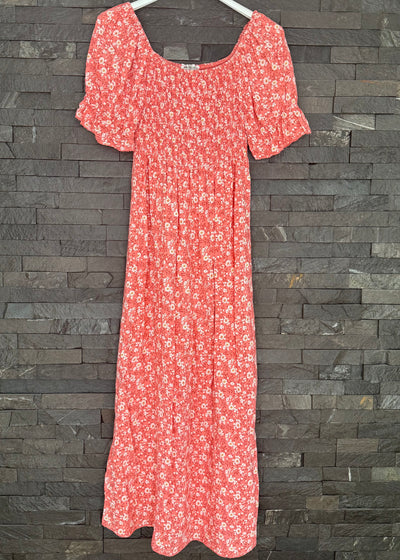 Coral Ditsy Floral Dress