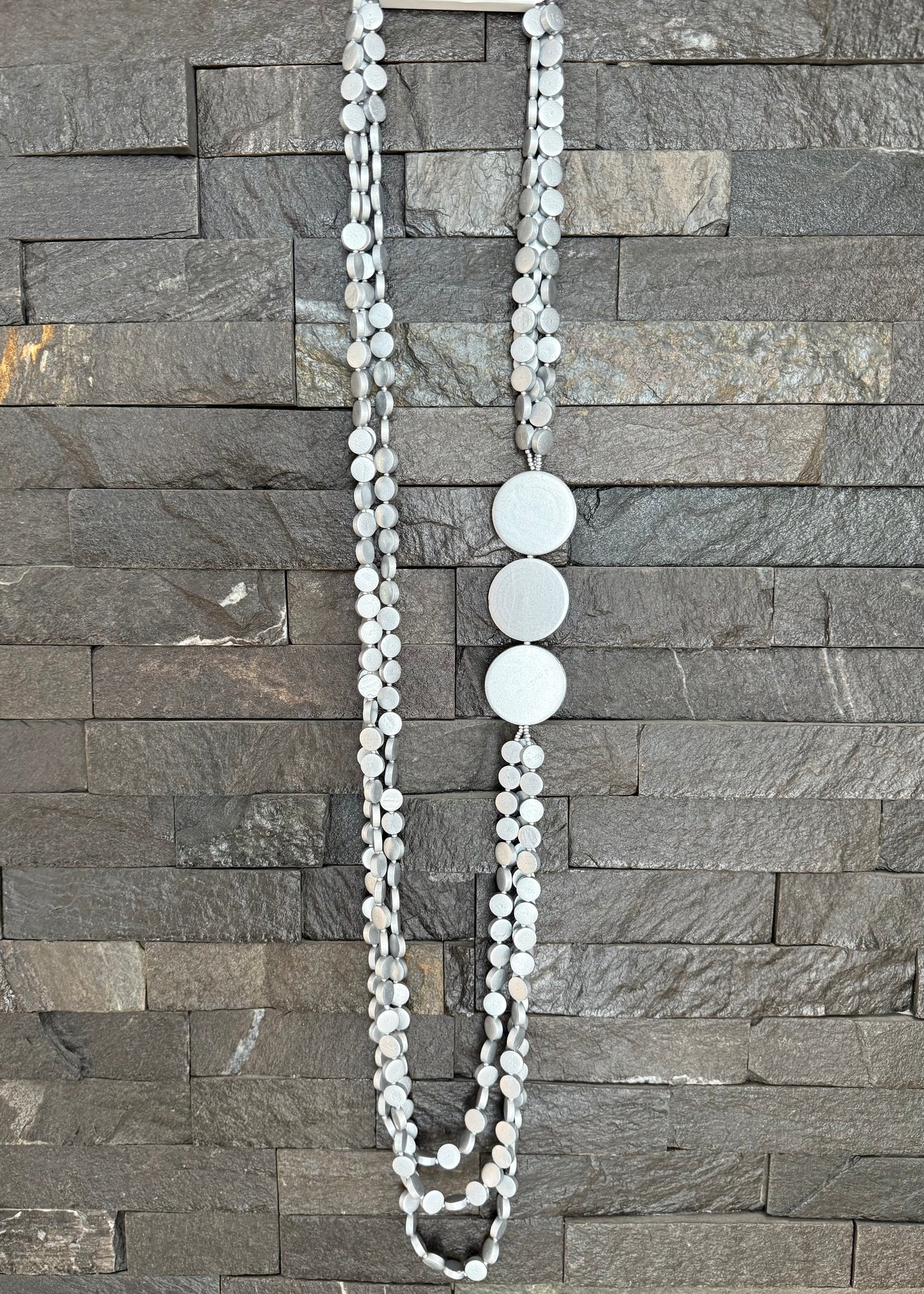 Silver Wooden Multi Layered Necklace