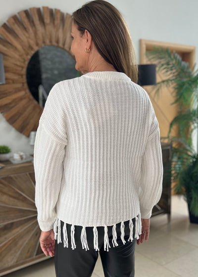 Fransa Antique White Fringed Jumper