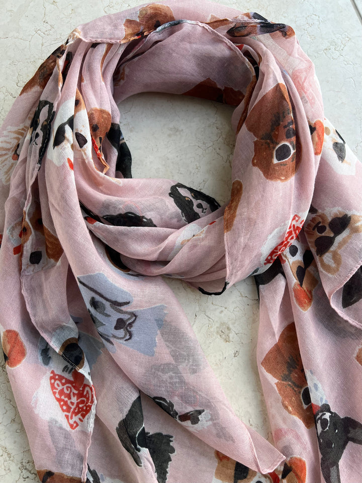 Pale Pink Dog Print Scarf