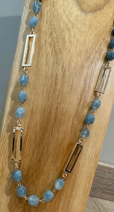 Gold & Blue Rectangle Link Necklace