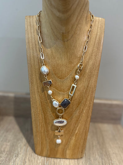 Gold, Silver & Pearl Abstract Necklace