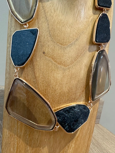 Gold & Black Statement Stones Necklace
