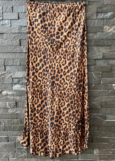 Leopard Satin Bias Midi Skirt