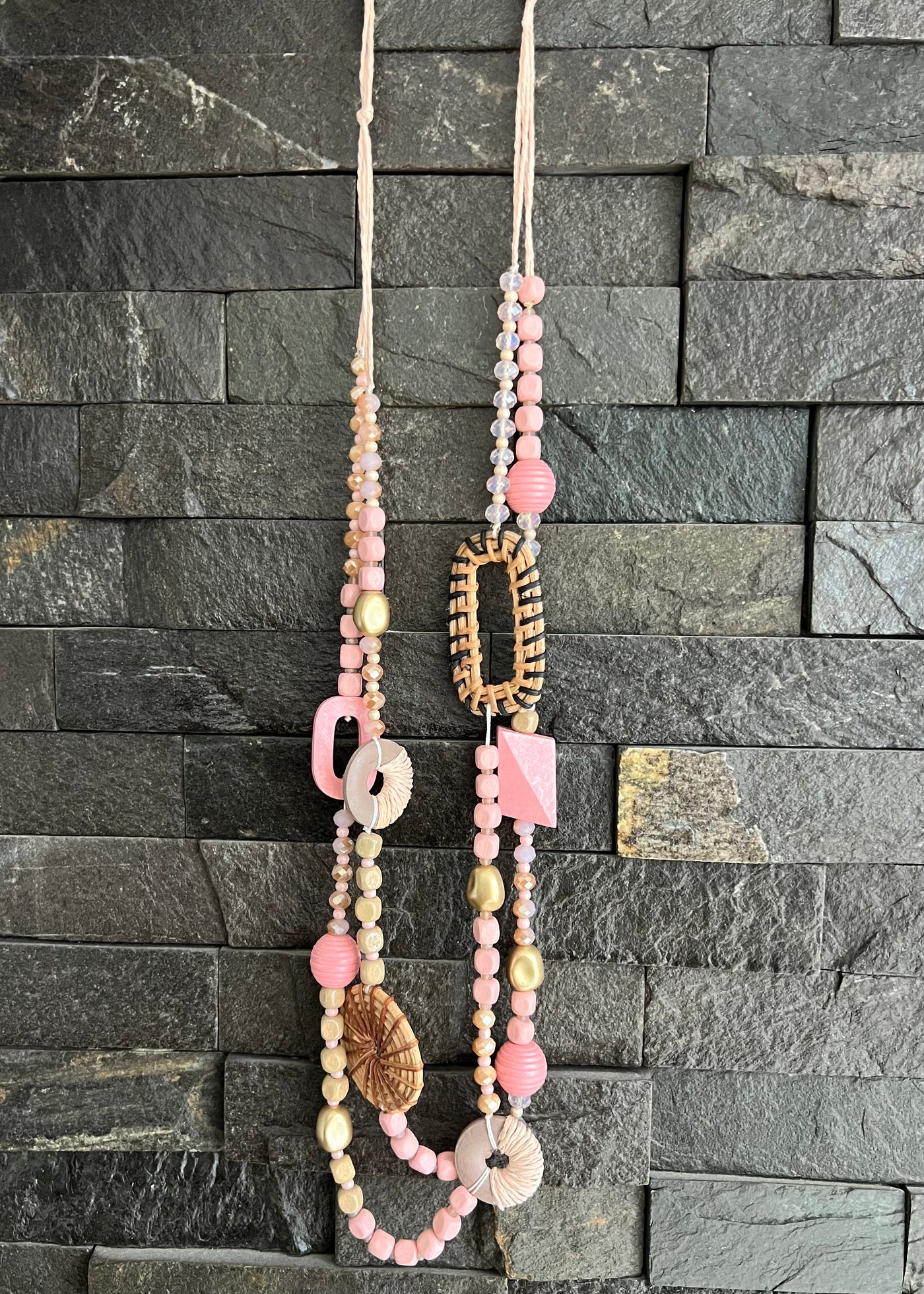 Pale Pink Wooden Beaded Necklace