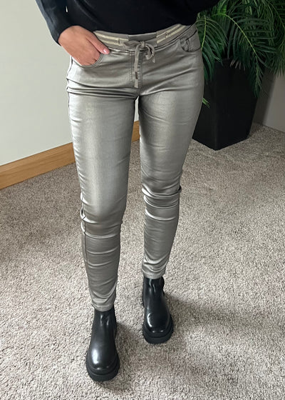 Zed Faux Leather Pewter Stretch Jeans
