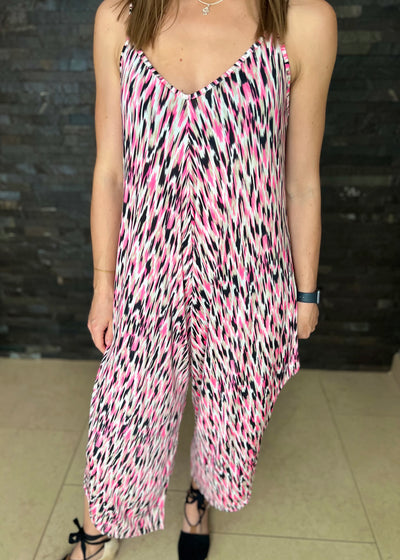 Pink Patterned Slinky Jumpsuit