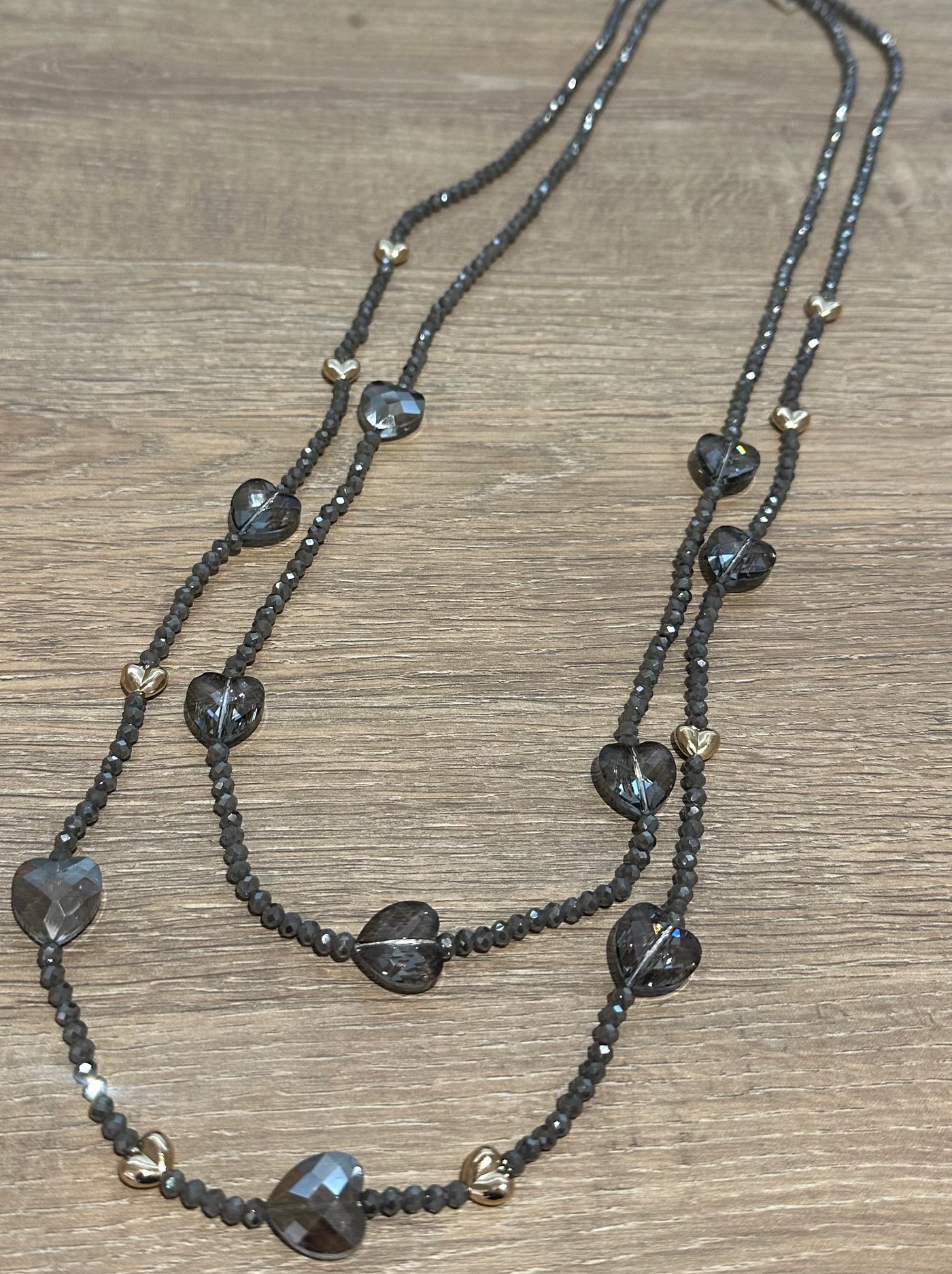 Grey Beaded Heart Necklace