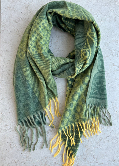 Green & Yellow Ornate Pattern Scarf