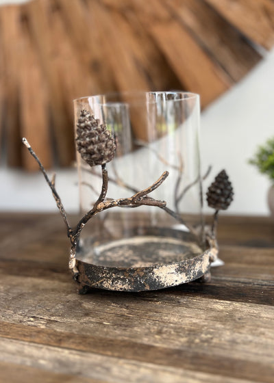 *Click & Collect Only* Distressed Pine Cone Small Hurricane Holder