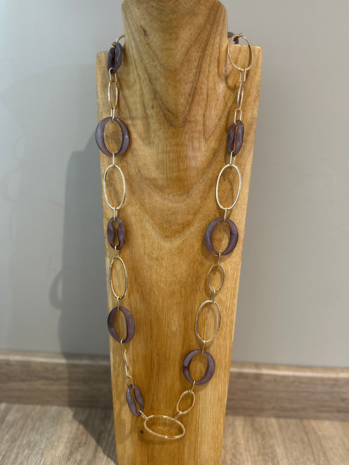 Gold & Purple Oval Link Necklace