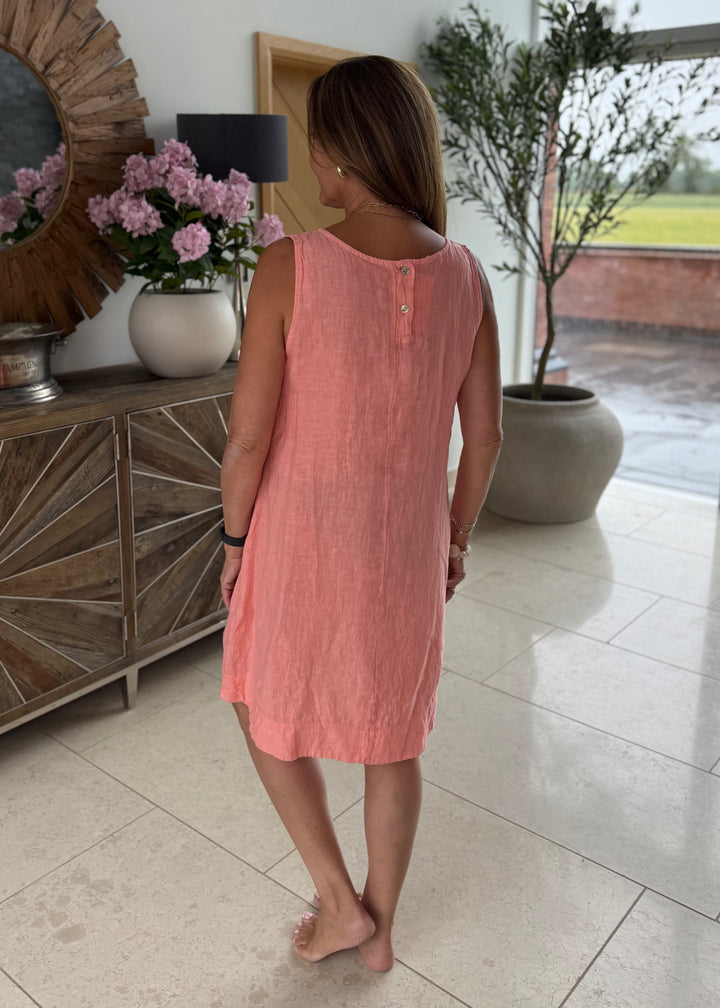 Coral Linen Sleeveless Dress
