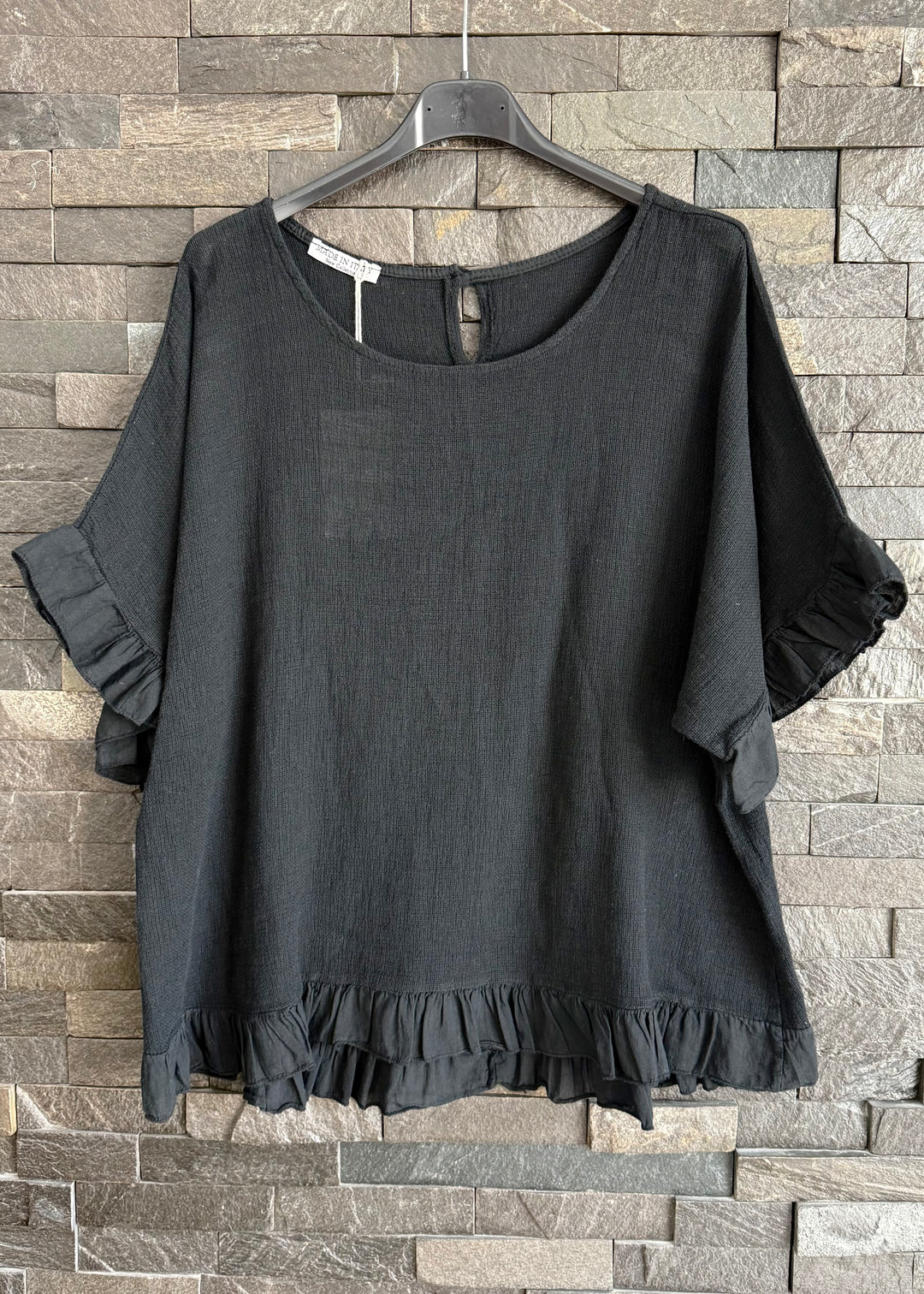Black Waffle Frill Top