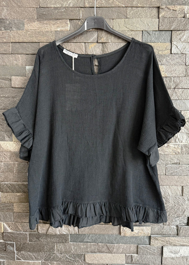 Black Waffle Frill Top