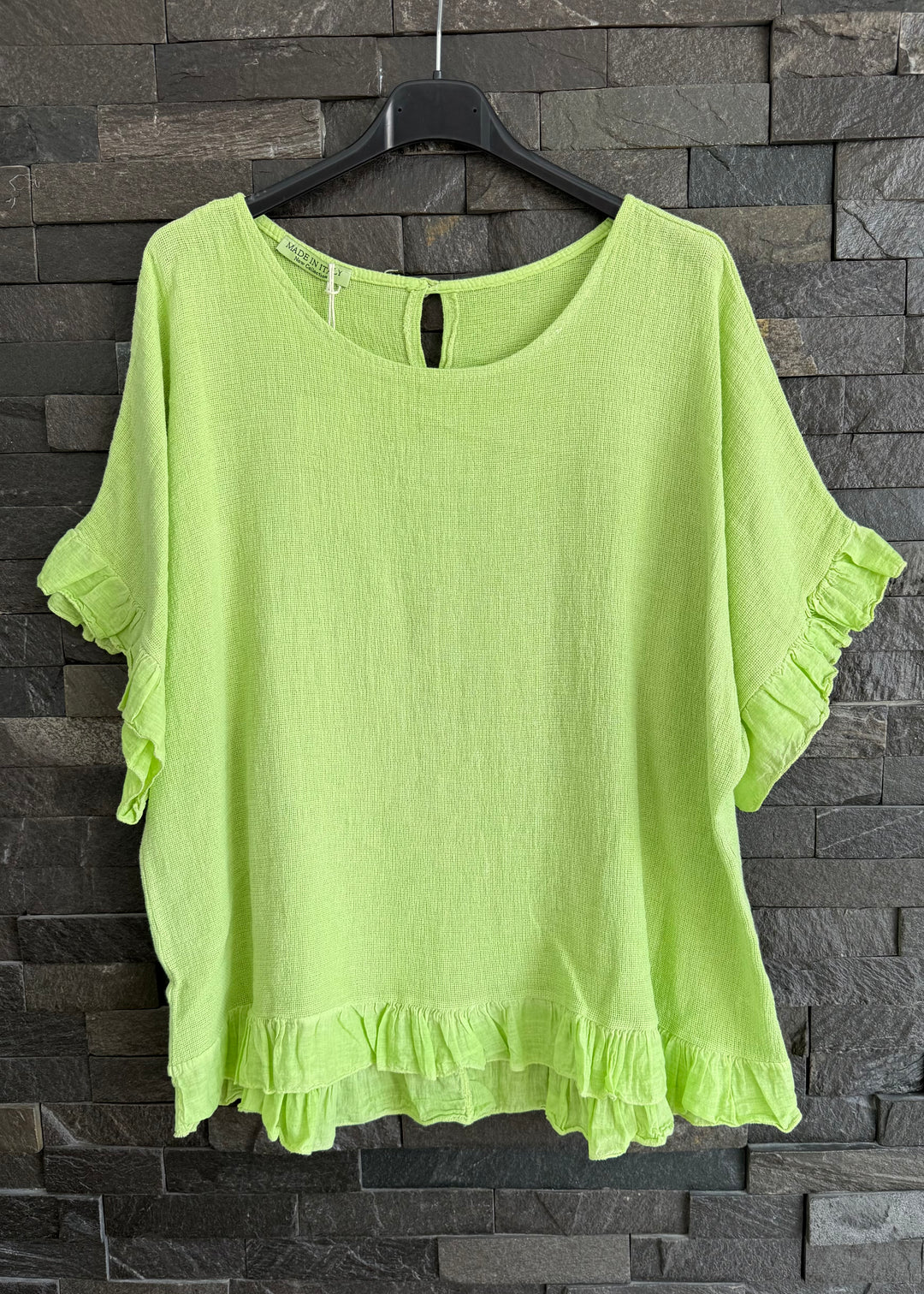Lime Green Waffle Frill Top