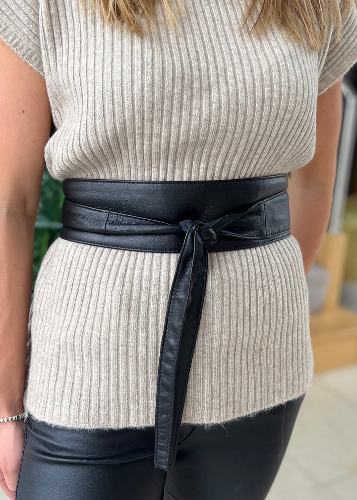 Black Leather Wrap Belt