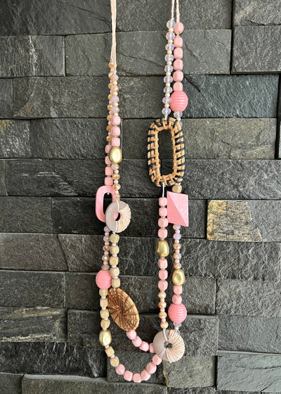 Pale Pink Wooden Beaded Necklace