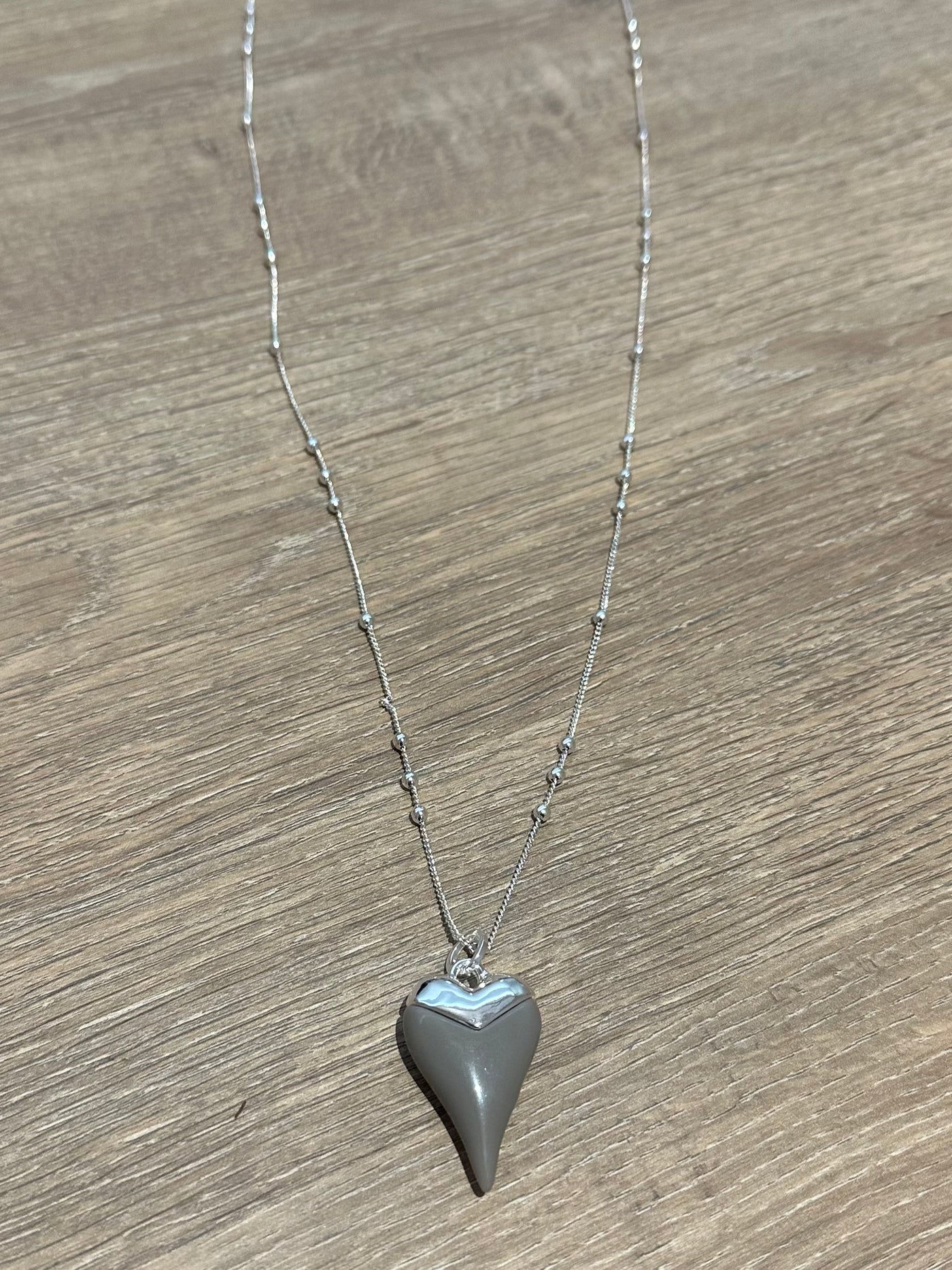 Silver & Grey Heart Pendant Necklace