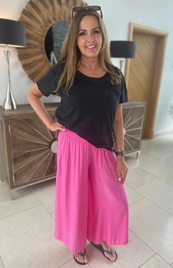 Pink Cropped Palazzo Trousers
