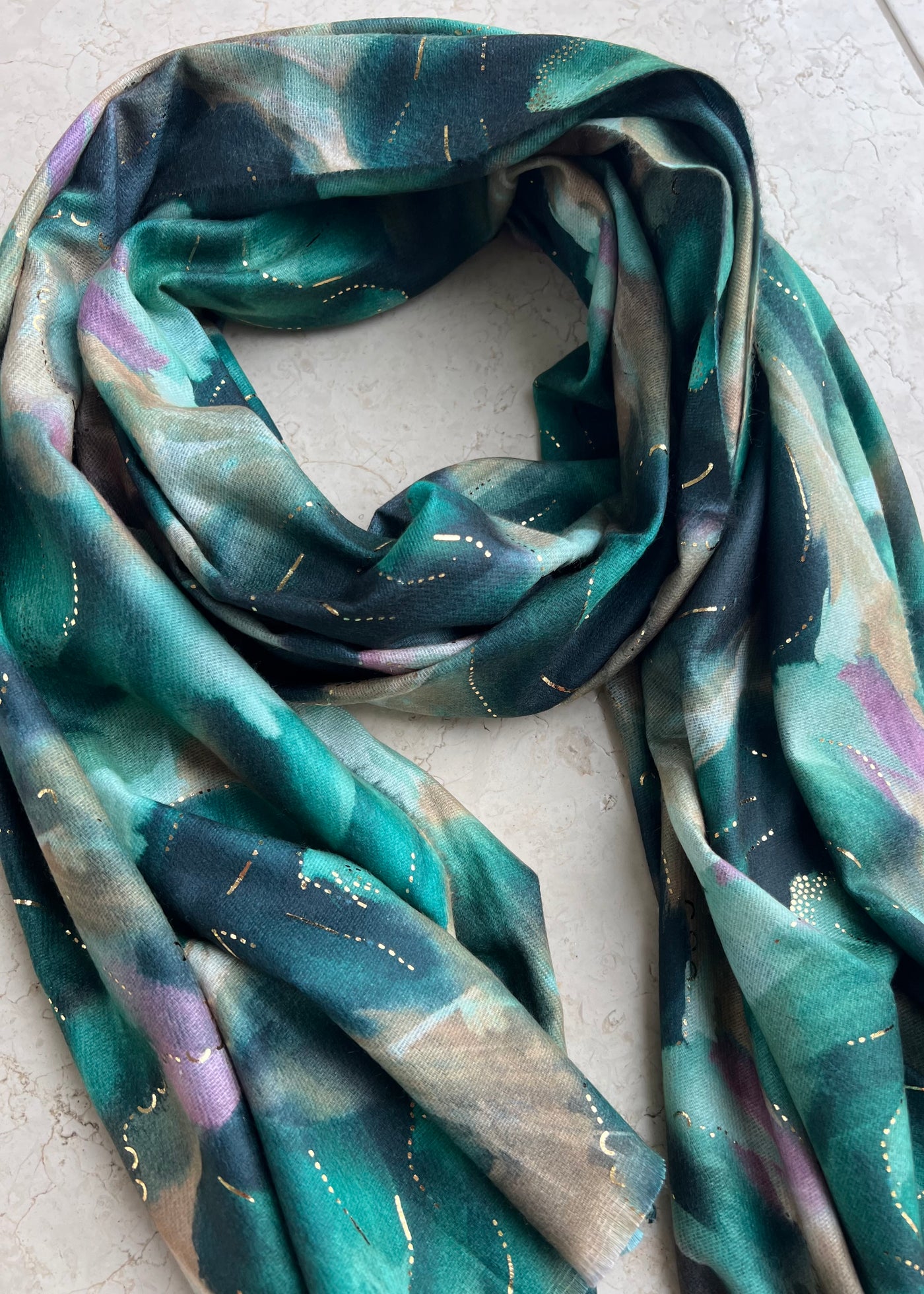 Green Watercolour Roses Scarf