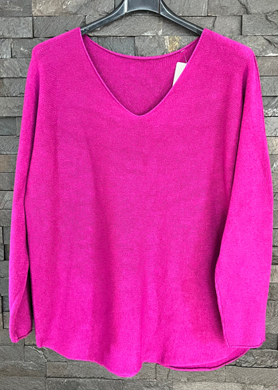 Magenta Seam Detail V Neck Knit