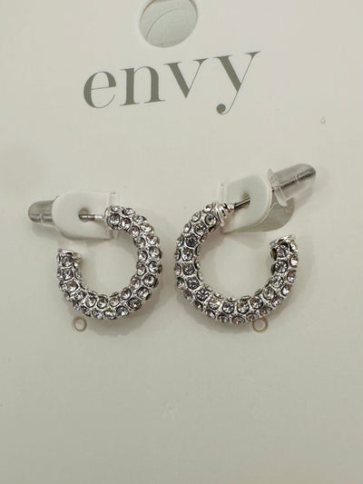 Silver Small Diamante Hoop Earrings