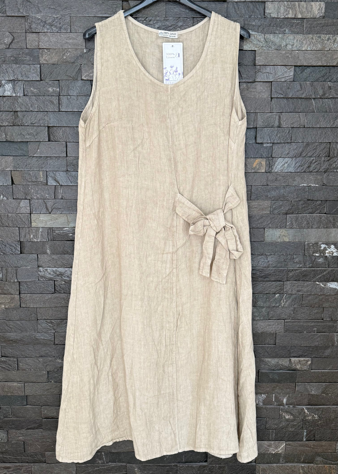 Mocha Linen Waist Tie Dress