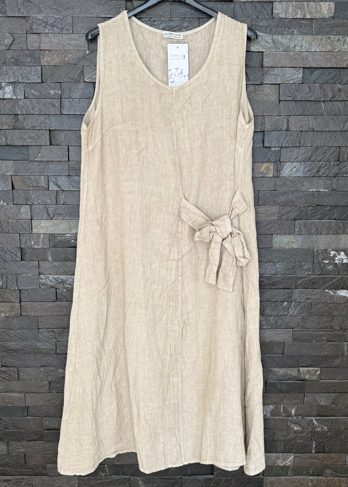 Mocha Linen Waist Tie Dress