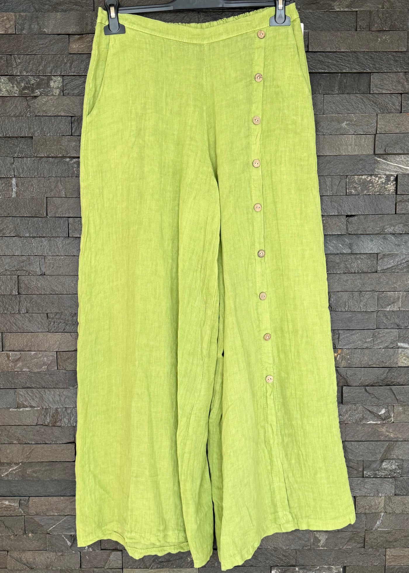 Green Linen Button Detail Trousers