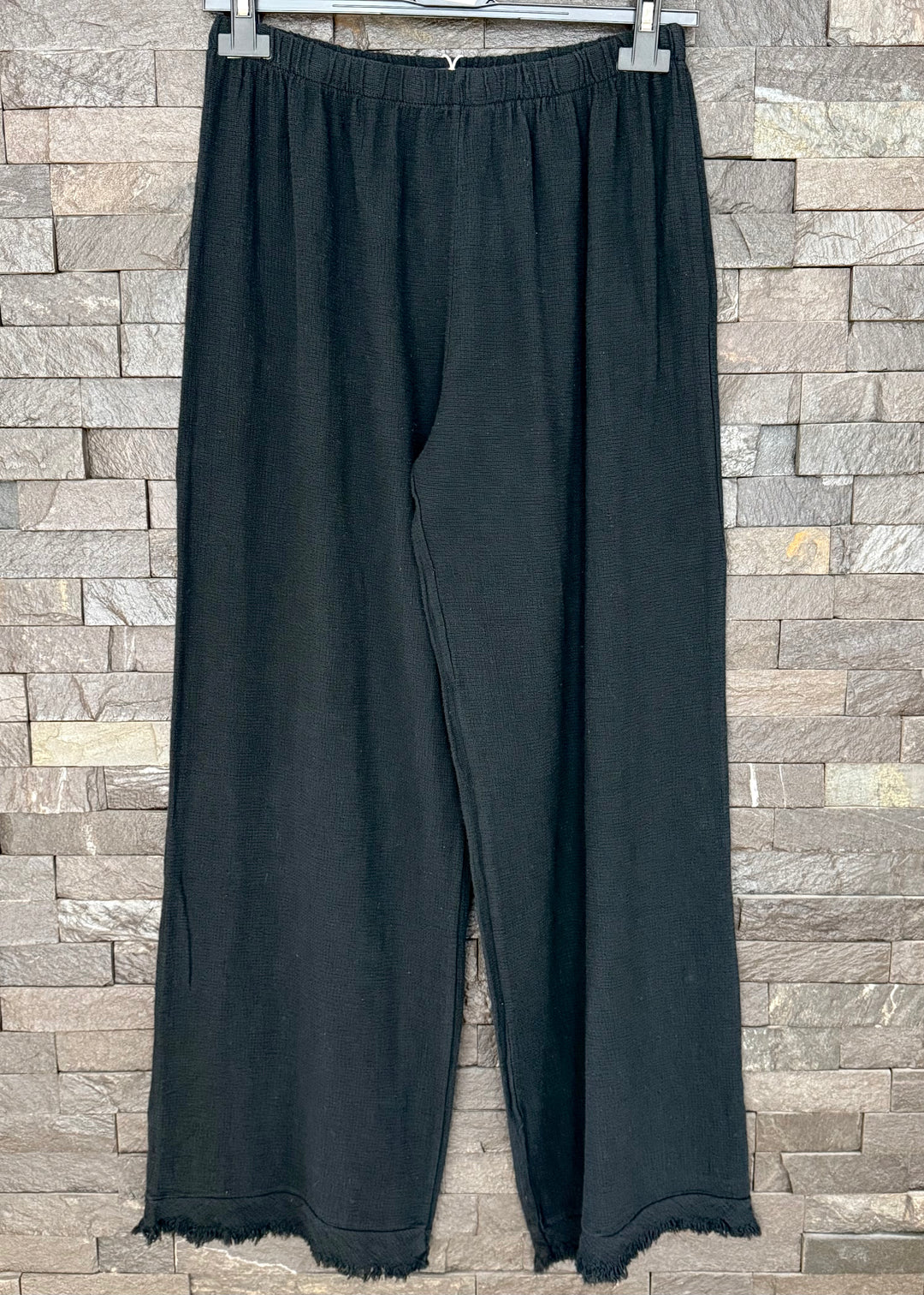 Black Waffle Linen Mix Trousers