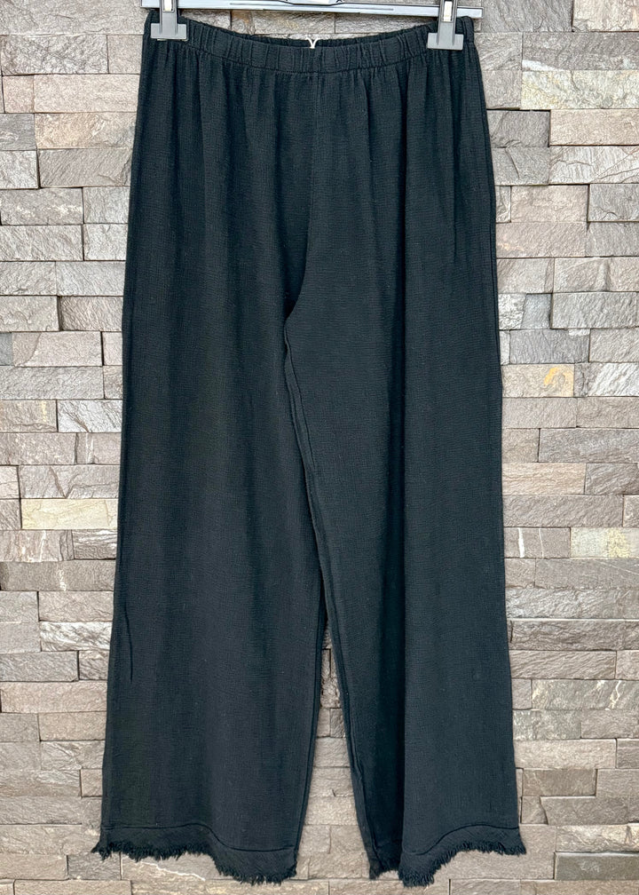 Black Waffle Linen Mix Trousers