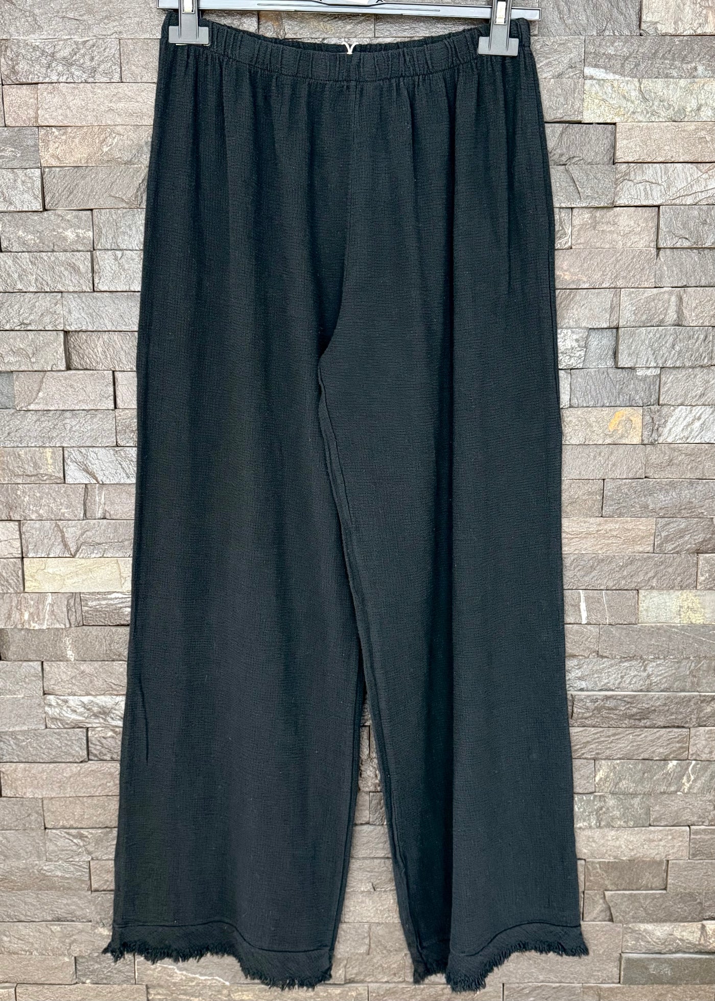 Black Waffle Linen Mix Trousers