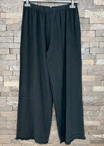 Black Waffle Linen Mix Trousers
